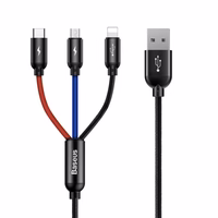 Kabelis Baseus Three Primary Colors 3in1 USB-A - micro USB / Lightning / USB-C 3.5A 1.2 m melns