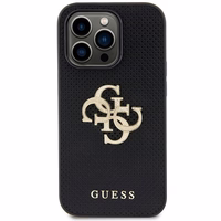 Guess ādas perforēts viedtālruņa apvalks ar spīdīgu logo 4G iPhone 15 Pro Max - melns