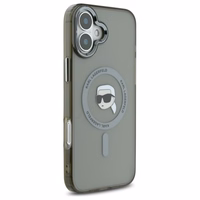 Karl Lagerfeld IML Metal Karl Head Magnētiskais iPhone 16 Plus viedtālruņa apvalks - melns