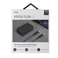 Uniq Versa Slim LITHOS Collective USB-C PD 18W sienas lādētājs + USB-C / USB-C kabelis – melns
