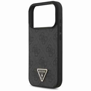 Guess Leather 4G Triangle Strass MagSafe vāciņš iPhone 18 Pro / 17 Pro – melns