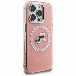 Karl Lagerfeld IML Glitter Karl & Choupette Heads Logo MagSafe maciņš iPhone 16 Pro Max - rozā