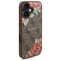 Guess GUHMP16SP4ROPEMCW iPhone 16 6.1" brūns/brūns cietais apvalks 4G Ziedu Druka Magnētiskais