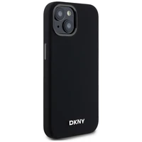 DKNY Šķidrs silikona mazs metāla logotips magnētiskais viedtālruņa apvalks iPhone 14/15/13 - melns