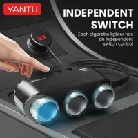 Auto cigarešu aizdedzinātāja ligzdas sadalītājs LM21 - 3 ligzdas + USB + Type C - QC 3.0 PD 3A 122W ar displeju un kabeli