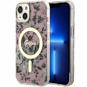Guess GUHMP14MHCFWSP iPhone 14 Plus 6.7" pink/pink hardcase Flower MagSafe