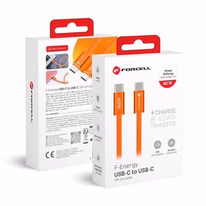 Kabelis USB C uz USB C Forcell F-Energy QC4.0 PD 3A 60W Cafule Color 1,2 m ACYH23 oranžs