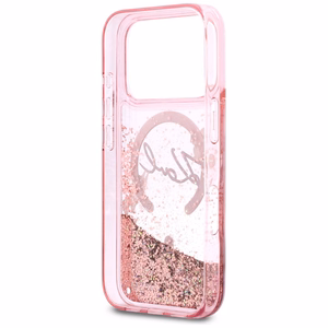 Karl Lagerfeld Liquid Glitter Karl Script Logo MagSafe Maciņš for iPhone 17 Pro - rozā