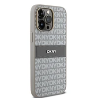 DKNY Ādas mono svītra un metāla logotips viedtālruņa apvalks iPhone 14 Pro Max - bēšs