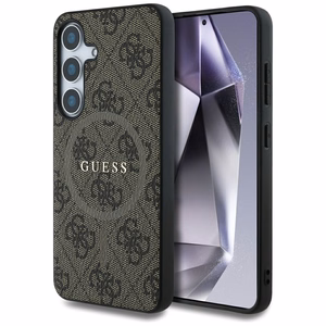 Guess Ādas 4G Krāsains Gredzens Klasiskais Logotips Magnētiskais Samsung Galaxy S25 viedtālruņa apvalks brūna