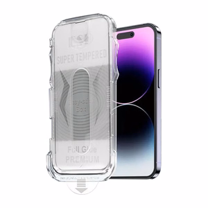 Закалённое стекло Full Glue Easy-Stick Box для iPhone 13/13 Pro/14/16e чёрное