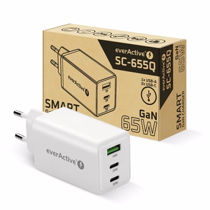GaN lādētājs 1 x USB, 2 x USB-C Quick Charge 4+ 65W balts