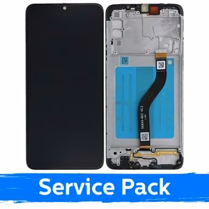 LCD displejs saderīgs ar Samsung A207 A20s melns ar rāmi (Service Pack)
