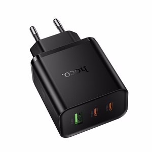 tālruņa lādētājs Hoco 2x USB C + USB A QC3.0 PD 3A 65W N75 melns