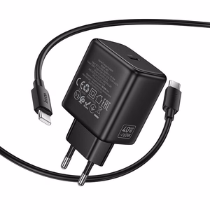 Phone GaN charger Hoco USB C PD AVS 40W max 60W with USB C to USB C cable N83 black