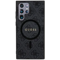 Guess 4G Collection Ādas Metāla Logotips Magnētiskais viedtālruņa apvalks Samsung Galaxy S24 Ultra - melna