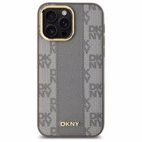 DKNY Ādas rūtainais mono raksts Magnētiskais viedtālruņa apvalks iPhone 14 Pro Max - bēša
