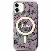 Guess GUHMN61HCFWSP iPhone 11 / Xr 6.1" rozā cietais viedtālruņa apvalks Zieds MagSafe