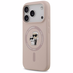 Karl Lagerfeld silikona Karl&Choupette gredzena magnētiskais viedtālruņa apvalks iPhone 17 Pro - rozā