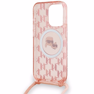 Karl Lagerfeld IML Crossbody Monogram Karl & Choupette Head Magnētiskais viedtālruņa apvalks iPhone 15 Pro - rozā