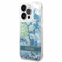 Guess Flower Liquid Glitter viedtālruņa apvalks iPhone 14 Pro Max - zaļš