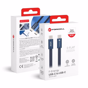 Kabelis USB C uz USB C Forcell F-Energy QC4.0 PD 3A 60W Cafule Flat 1,2 m CCFN23 tumši zils