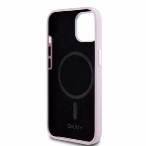 DKNY viedtālruņa apvalks iPhone 15 6,1" DKHMP15SSMCHLP rozā HC Magsafe silikons ar horizontālu metāla logotipu