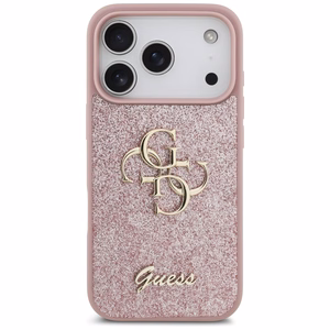 Guess PU Fixed Glitter 4G Metal Logo vāciņš Apple iPhone 18 Pro, rozā