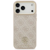 Guess 4G Strass Logo & Big Strap Metal Buttons Magnētiskais viedtālruņa apvalks iPhone 17 Pro Max - rozā