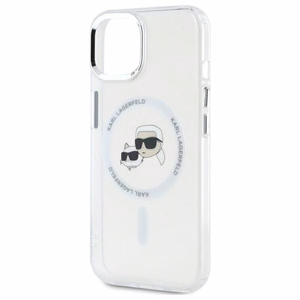 Karl Lagerfeld IML Metal Karl&Choupette galvas MagSafe iPhone 14 viedtālruņa apvalks – balts