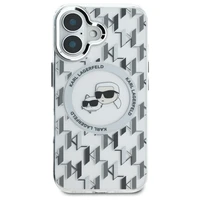 Karl Lagerfeld IML Monogram Karl & Choupette Head Magnētiskais viedtālruņa apvalks iPhone 16 - caurspīdīgs