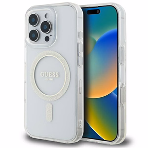 Guess IML Glitter Circle Magnētiskais apvalks iPhone 16 Pro Max - caurspīdīgs