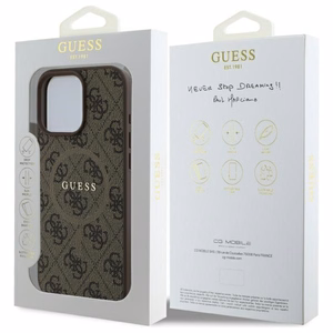 Guess 4G gredzena klasiskā logotipa magnētiskais viedtālruņa apvalks iPhone 16 Pro Max - brūns