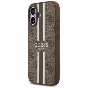 Guess 4G MagSafe futrālis iPhone 17 ar apdrukātu svītru apdruku - brūns
