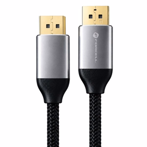 Forcell DisplayPort 2.1 kabelis, 16K/60 Hz, 8K/120 Hz, 4K/240 Hz, HDR, Ethernet, G-SYNC/FreeSync, 80 Gbit/s, 2 m – melns