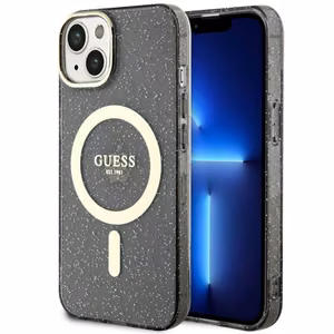 Guess Glitter Gold Magnētiskais viedtālruņa apvalks iPhone 14 - melns