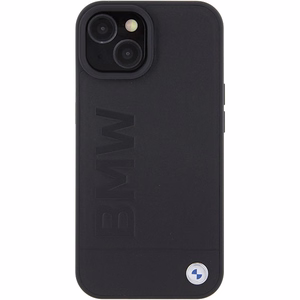 BMW Magnētiskais Ādas Hot Stamp viedtālruņa apvalks iPhone 15 Plus - melns