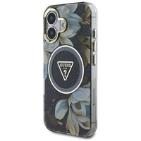 Guess Glitter Flowers Triangle Buttons Magnētiskais viedtālruņa apvalks iPhone 16 - melns