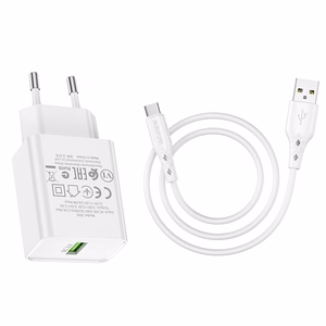 Lādētājs Borofone BN5 Sunlight - USB - QC 3.0 18W ar USB-C kabeli balts