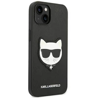 Karl Lagerfeld Saffiano Choupette Head Patch viedtālruņa apvalks iPhone 14 Plus - melns