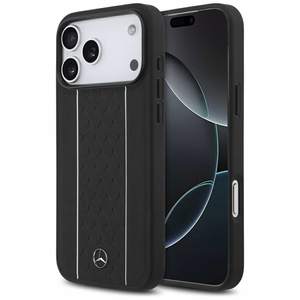 Mercedes Leather Star Pattern Stripes MagSafe Чехол для iPhone 17 Pro Max - чёрный