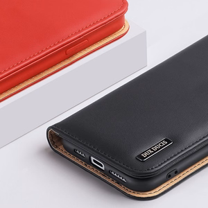 Dux Ducis Hivo ādas atveramais apvalks no dabīgās ādas ar karšu un dokumentu maciņu iPhone 14 Plus, melns