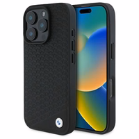 BMW zīmes ādas dimanta metāla logotips magnētiskais iPhone 16 Pro viedtālruņa apvalks - melns