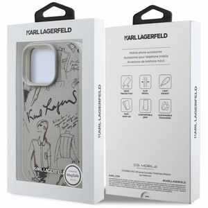 Karl Lagerfeld Grained Pattern & Logo MagSafe Maciņš for iPhone 16 Pro Max - pelēks