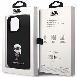 Karl Lagerfeld KLHCP13LSMHKNPK viedtālruņa apvalks iPhone 13 Pro / 13 - melns silikona Ikonik metāla piespraude