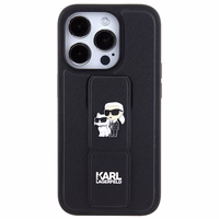 Karl Lagerfeld Gripstand Saffiano Karl&Choupette Pins viedtālruņa apvalks iPhone 13 Pro / 13 - melns