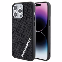 Karl Lagerfeld 3D gumijas daudzveidīgs logotips viedtālruņa apvalks iPhone 15 Pro Max - melns
