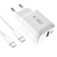 Tech-Protect NCA30 PD 30W QC3.0 USB-A / USB-C sienas lādētājs + USB-C / USB-C kabelis 100cm - balts