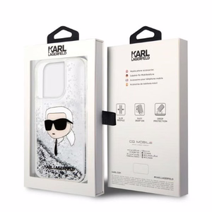 Karl Lagerfeld KLHCP14LLNKHCH iPhone 14 Pro 6.1" cietais viedtālruņa apvalks sudrabains/sudrabains Mirdzošs Karl Head