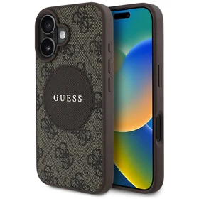 Guess 4G Circle Classic Logo Magnētiskais viedtālruņa apvalks iPhone 16 - brūns
